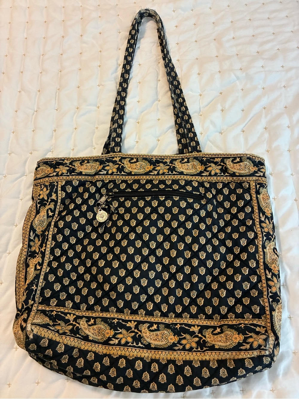 Pierre Deux French Provençal Quilted paisley Black and Gold Patterned Tote Bag